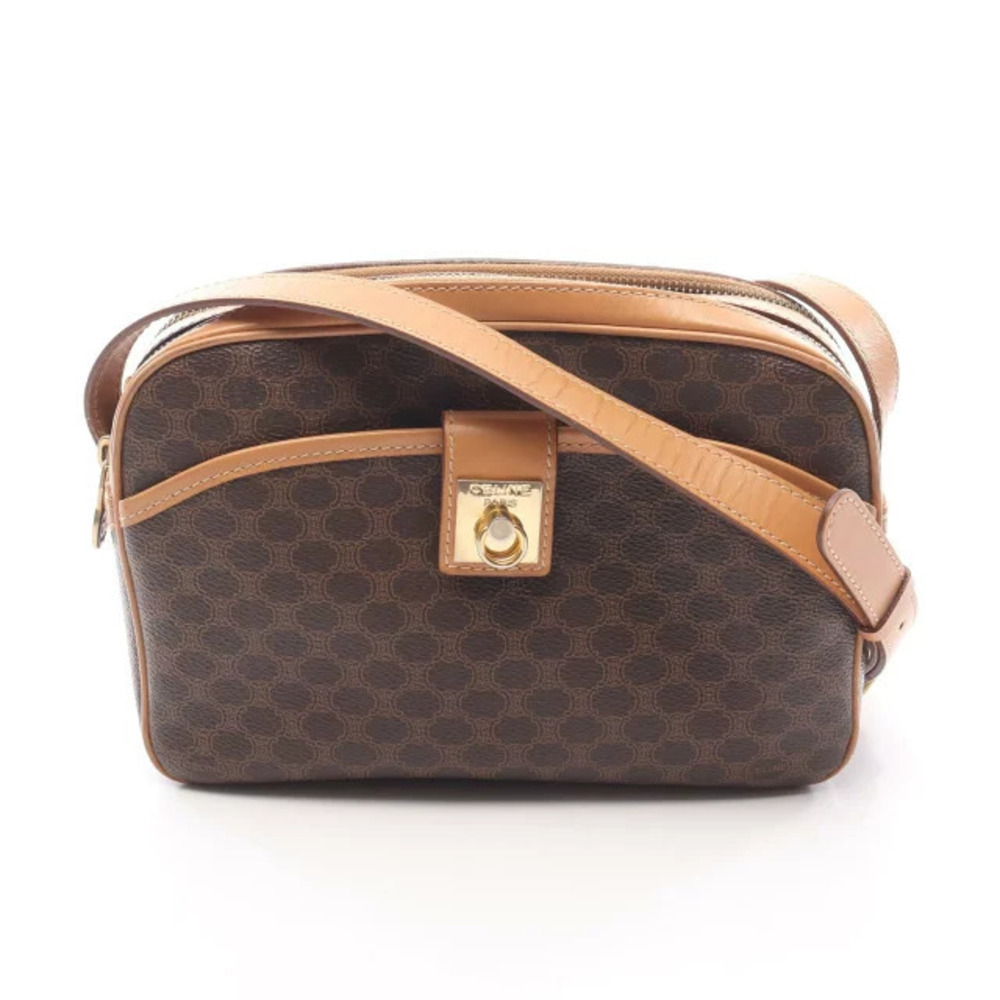 Celine Macadam Shoulder Bag Canvas Leather Brown